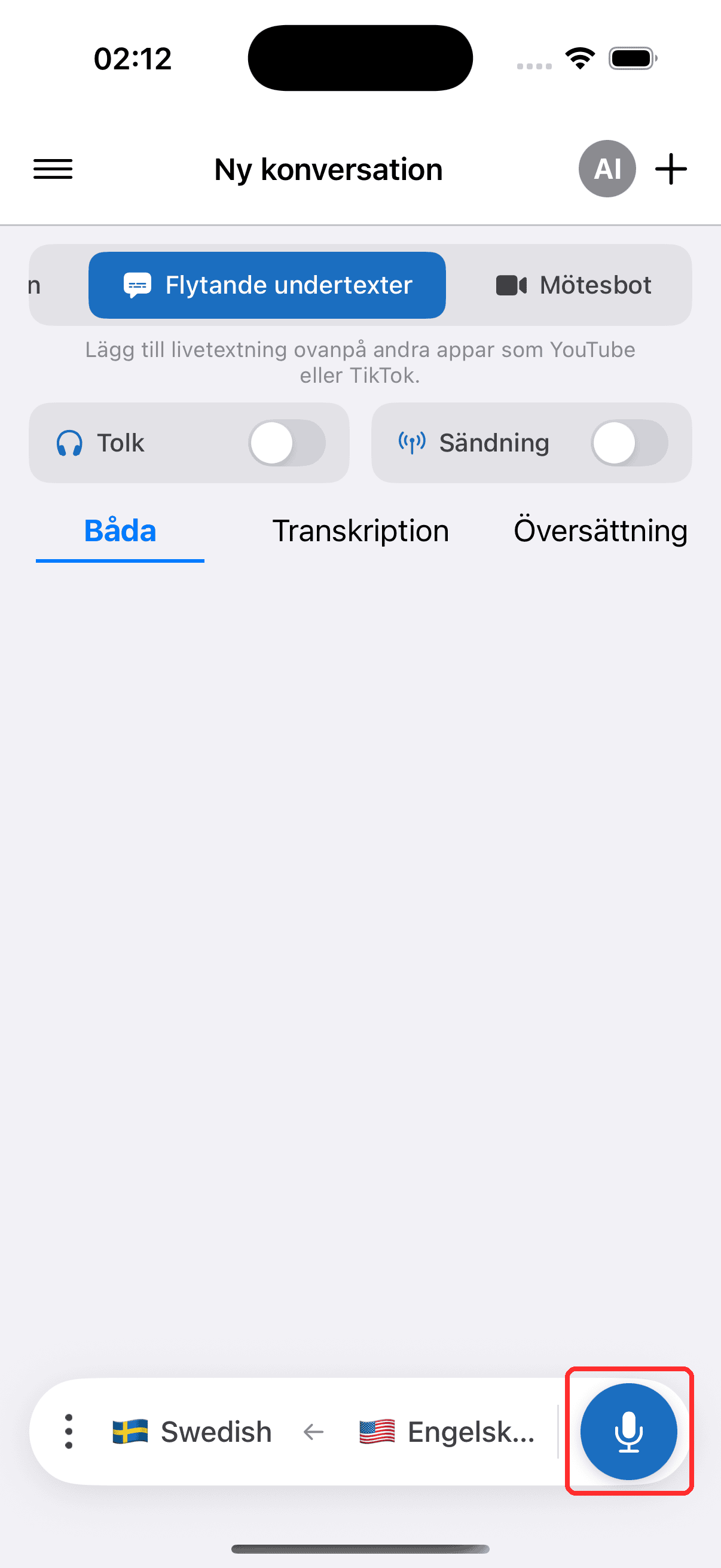 Tapping the record button to start the Meeting Bot on iPhone
