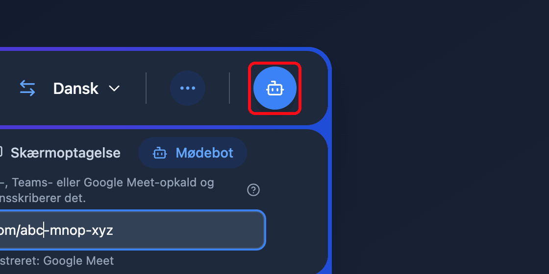 Zoomed view of the Send Bot button in the Whisperr Web App