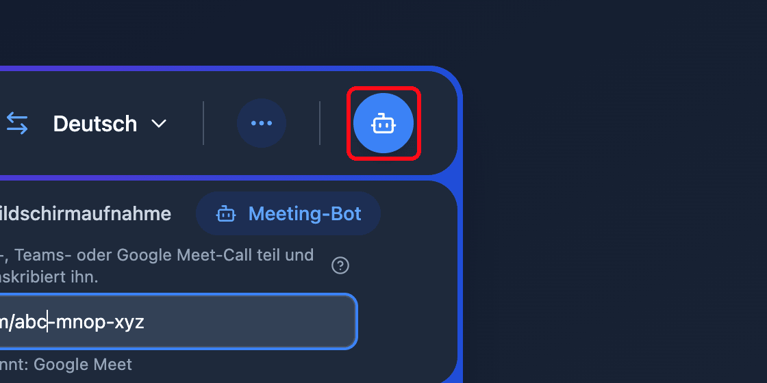 Zoomed view of the Send Bot button in the Whisperr Web App