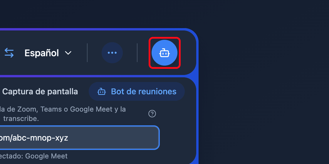 Zoomed view of the Send Bot button in the Whisperr Web App