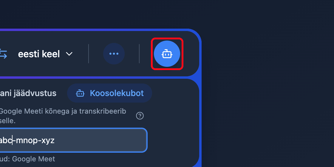 Zoomed view of the Send Bot button in the Whisperr Web App
