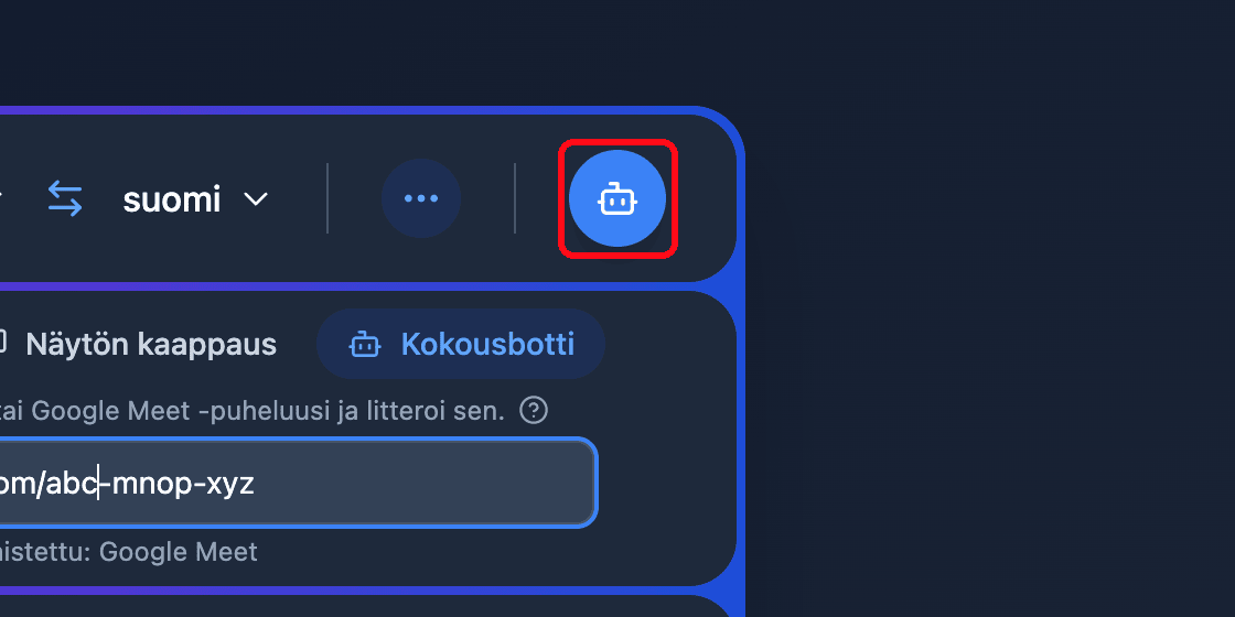 Zoomed view of the Send Bot button in the Whisperr Web App