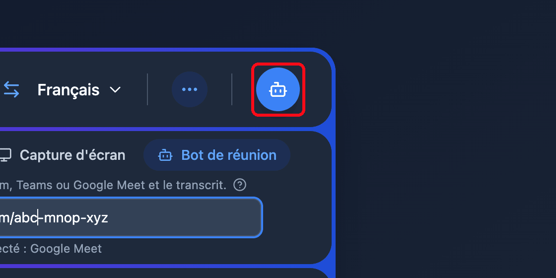 Zoomed view of the Send Bot button in the Whisperr Web App