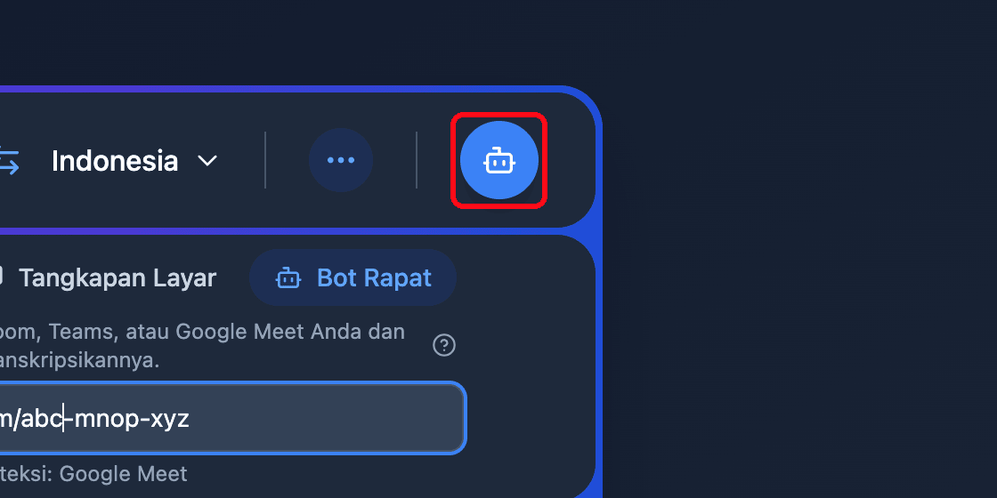 Zoomed view of the Send Bot button in the Whisperr Web App