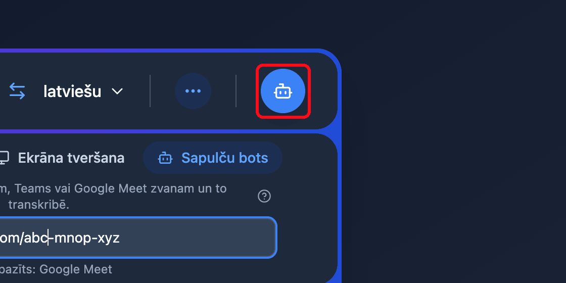 Zoomed view of the Send Bot button in the Whisperr Web App
