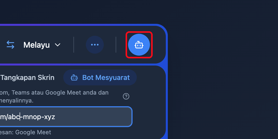 Zoomed view of the Send Bot button in the Whisperr Web App