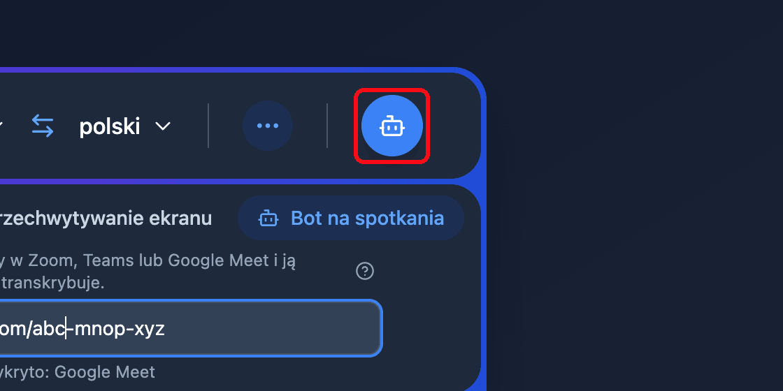 Zoomed view of the Send Bot button in the Whisperr Web App