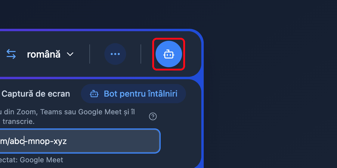 Zoomed view of the Send Bot button in the Whisperr Web App