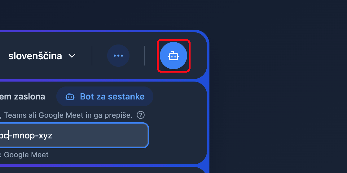Zoomed view of the Send Bot button in the Whisperr Web App