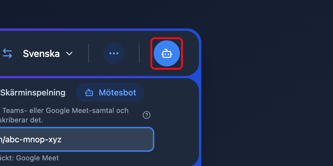 Zoomed view of the Send Bot button in the Whisperr Web App