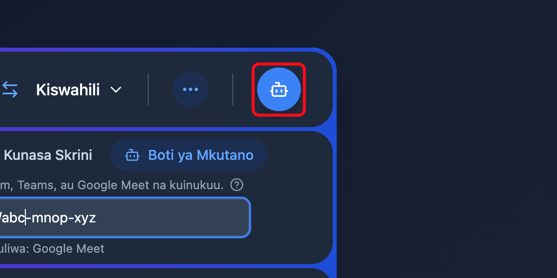 Zoomed view of the Send Bot button in the Whisperr Web App
