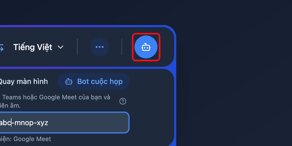 Zoomed view of the Send Bot button in the Whisperr Web App