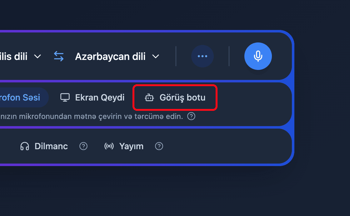 Zoomed view of the Meeting Bot source button in the Whisperr Web App
