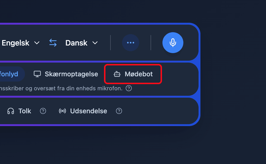 Zoomed view of the Meeting Bot source button in the Whisperr Web App