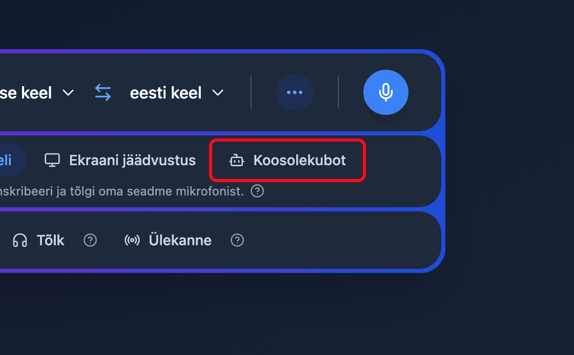 Zoomed view of the Meeting Bot source button in the Whisperr Web App