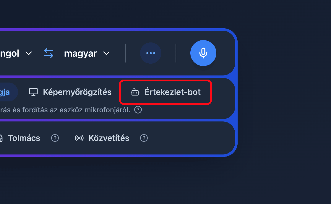 Zoomed view of the Meeting Bot source button in the Whisperr Web App