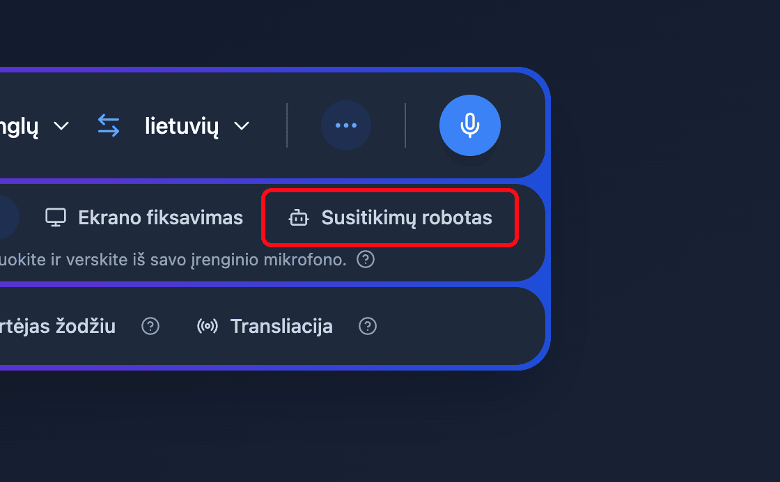 Zoomed view of the Meeting Bot source button in the Whisperr Web App