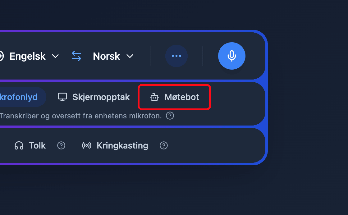 Zoomed view of the Meeting Bot source button in the Whisperr Web App