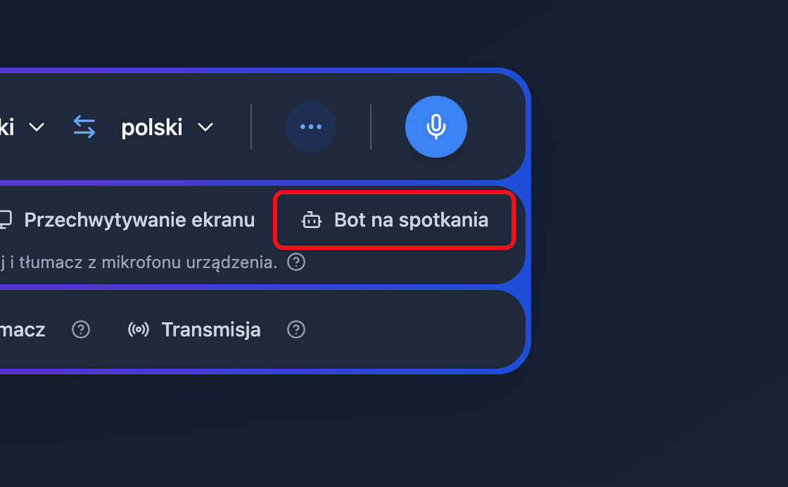 Zoomed view of the Meeting Bot source button in the Whisperr Web App