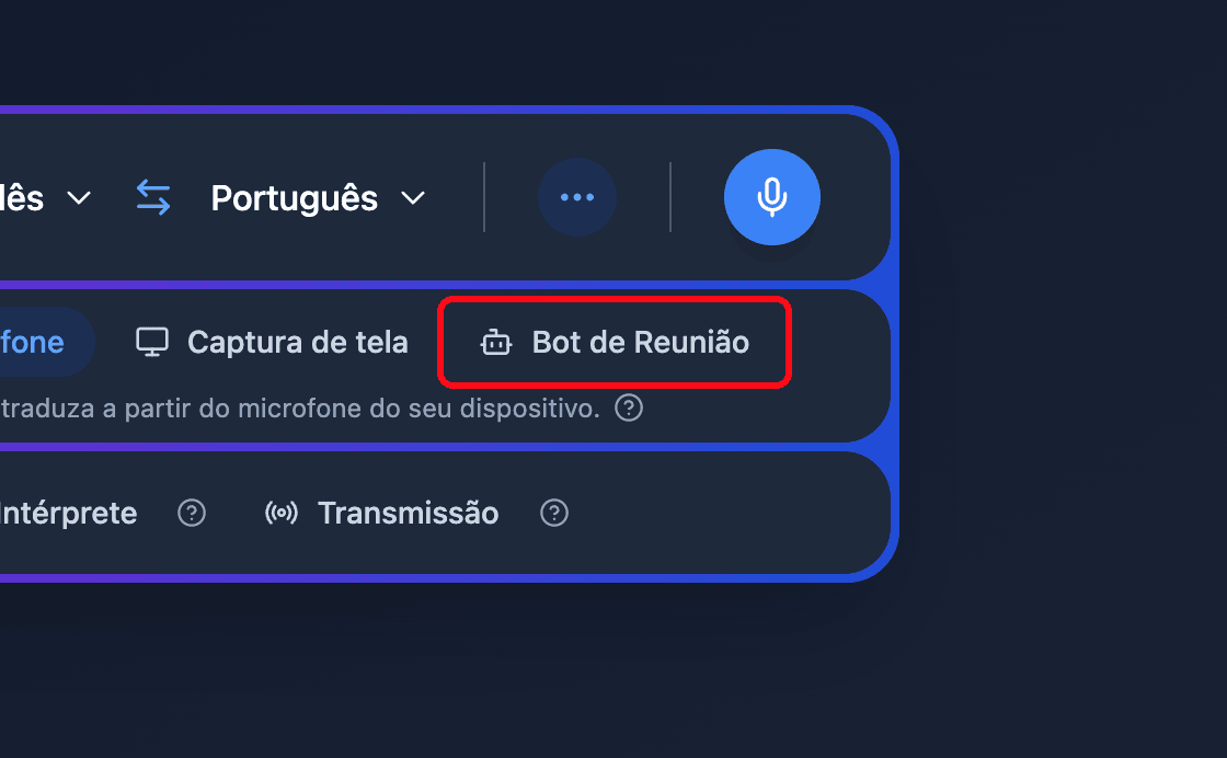 Zoomed view of the Meeting Bot source button in the Whisperr Web App
