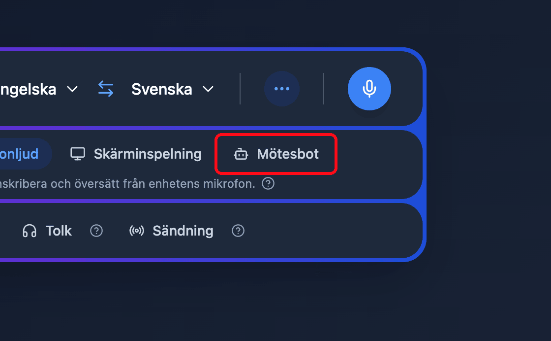 Zoomed view of the Meeting Bot source button in the Whisperr Web App