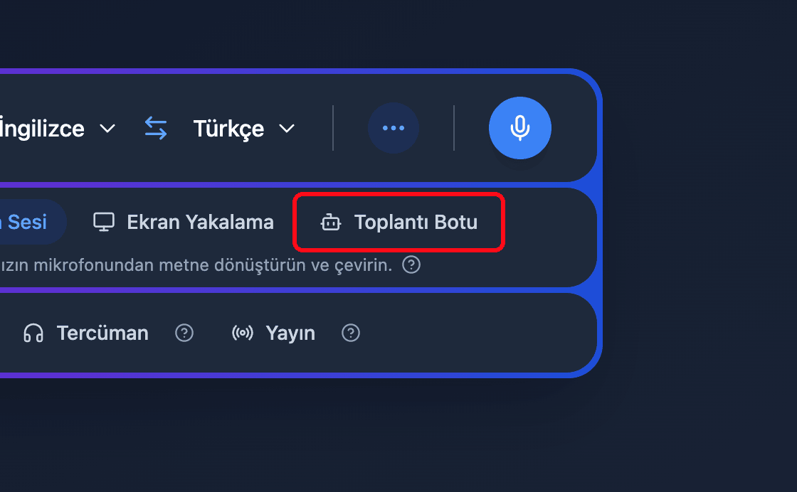 Zoomed view of the Meeting Bot source button in the Whisperr Web App