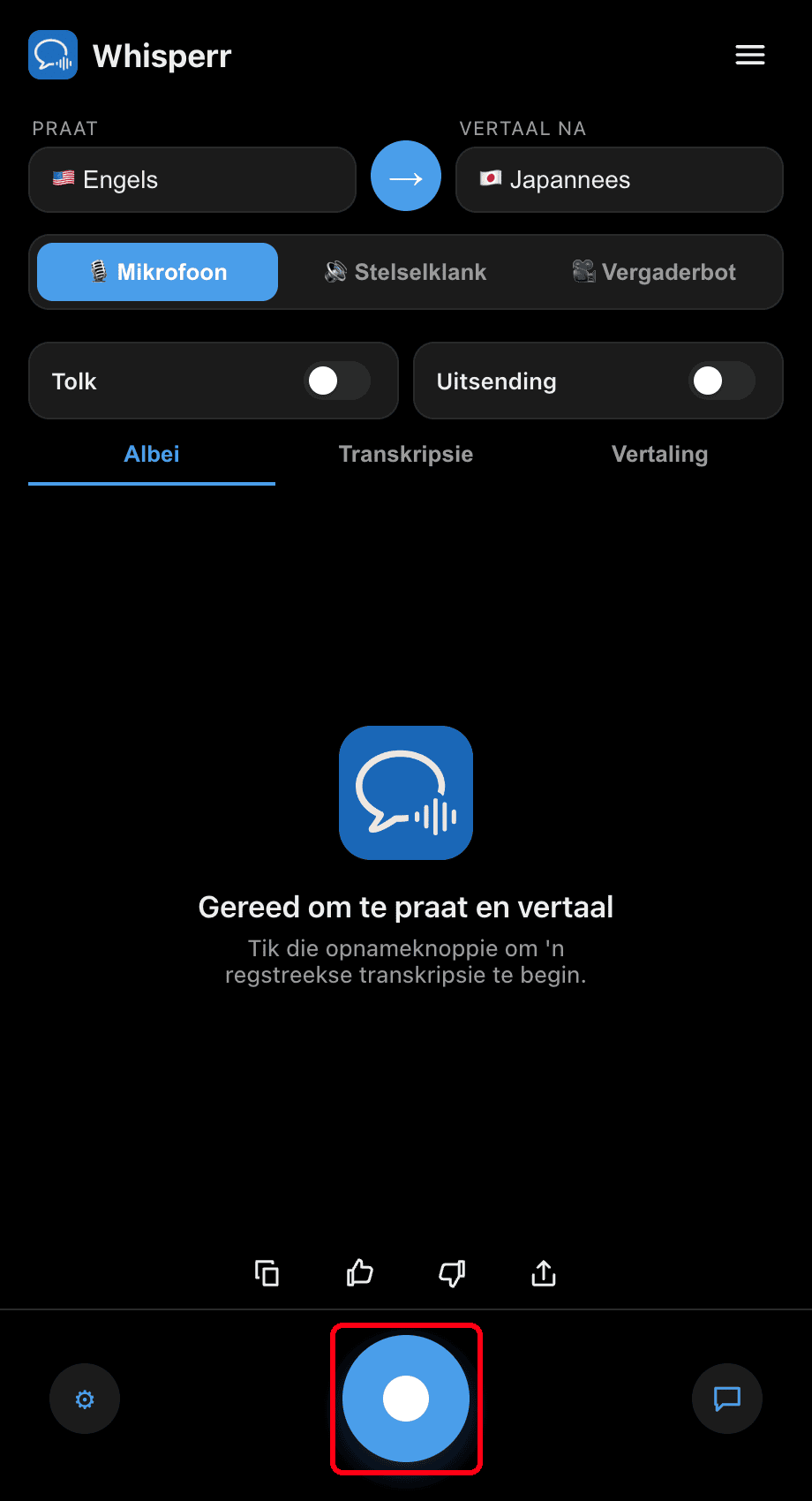 Clicking the record button in the Whisperr desktop app