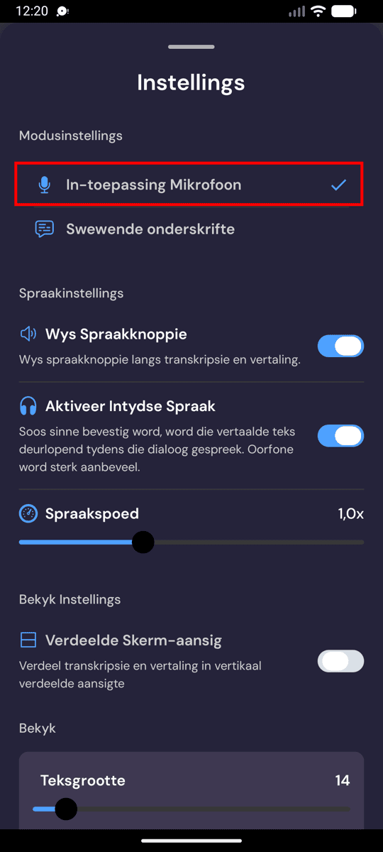 Choosing In-App Microphone from the recording settings on Android