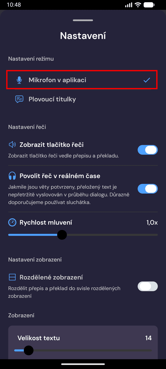 Choosing In-App Microphone from the recording settings on Android