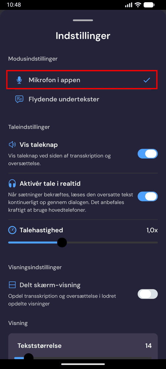 Choosing In-App Microphone from the recording settings on Android