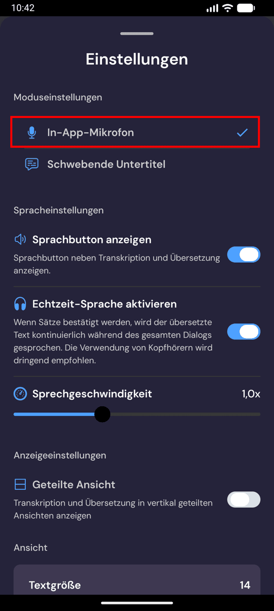 Choosing In-App Microphone from the recording settings on Android