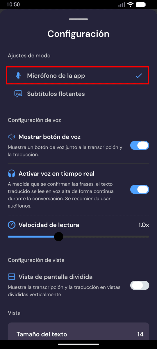 Choosing In-App Microphone from the recording settings on Android