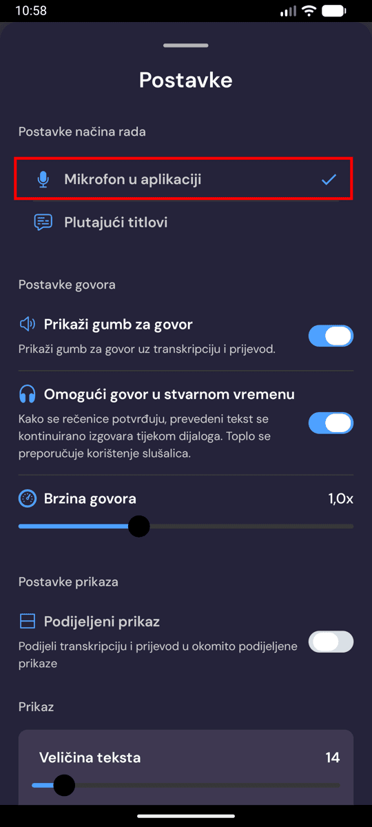 Choosing In-App Microphone from the recording settings on Android