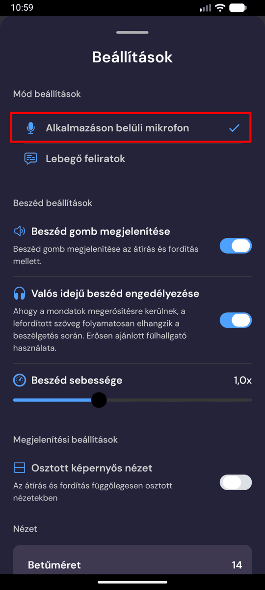Choosing In-App Microphone from the recording settings on Android