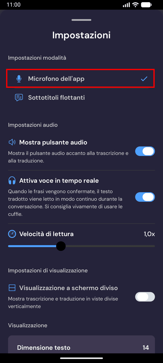 Choosing In-App Microphone from the recording settings on Android