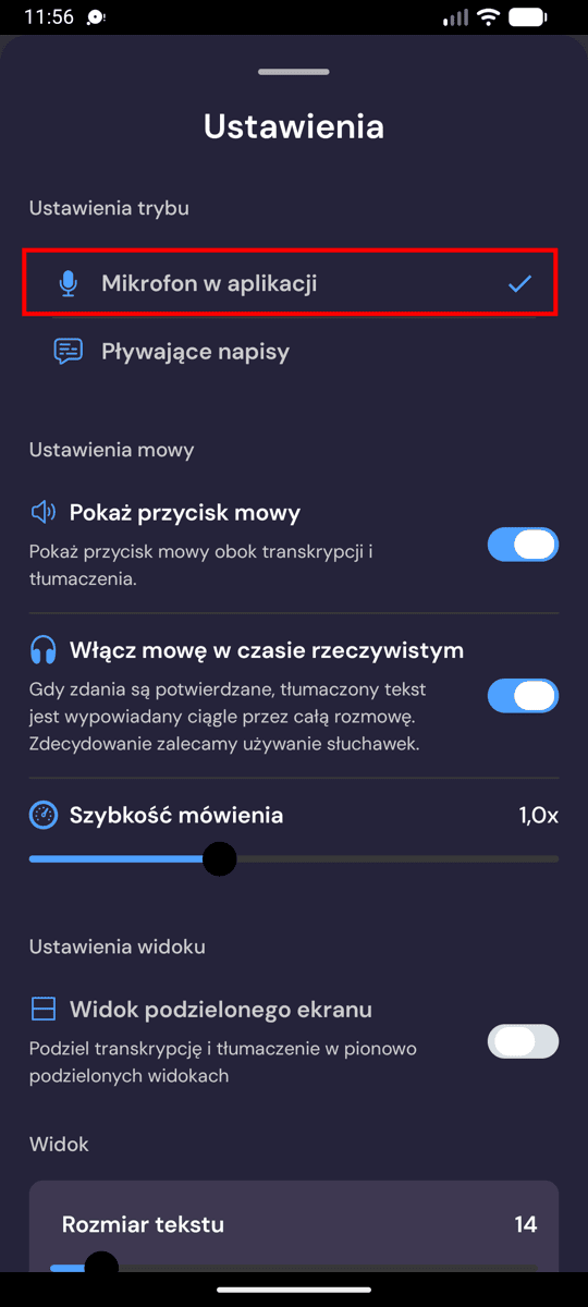 Choosing In-App Microphone from the recording settings on Android