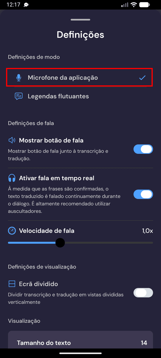 Choosing In-App Microphone from the recording settings on Android