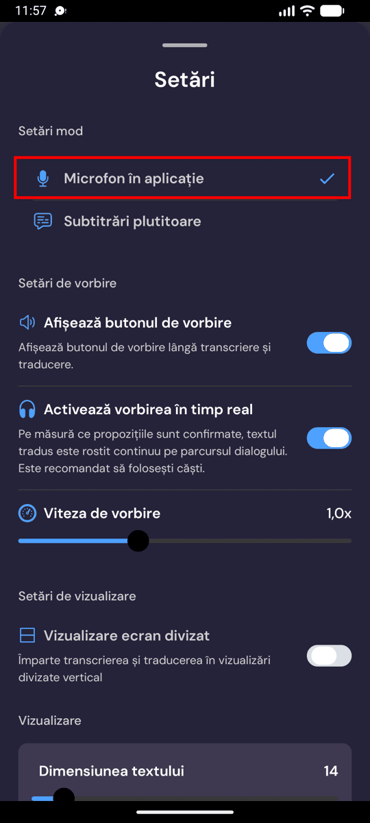 Choosing In-App Microphone from the recording settings on Android