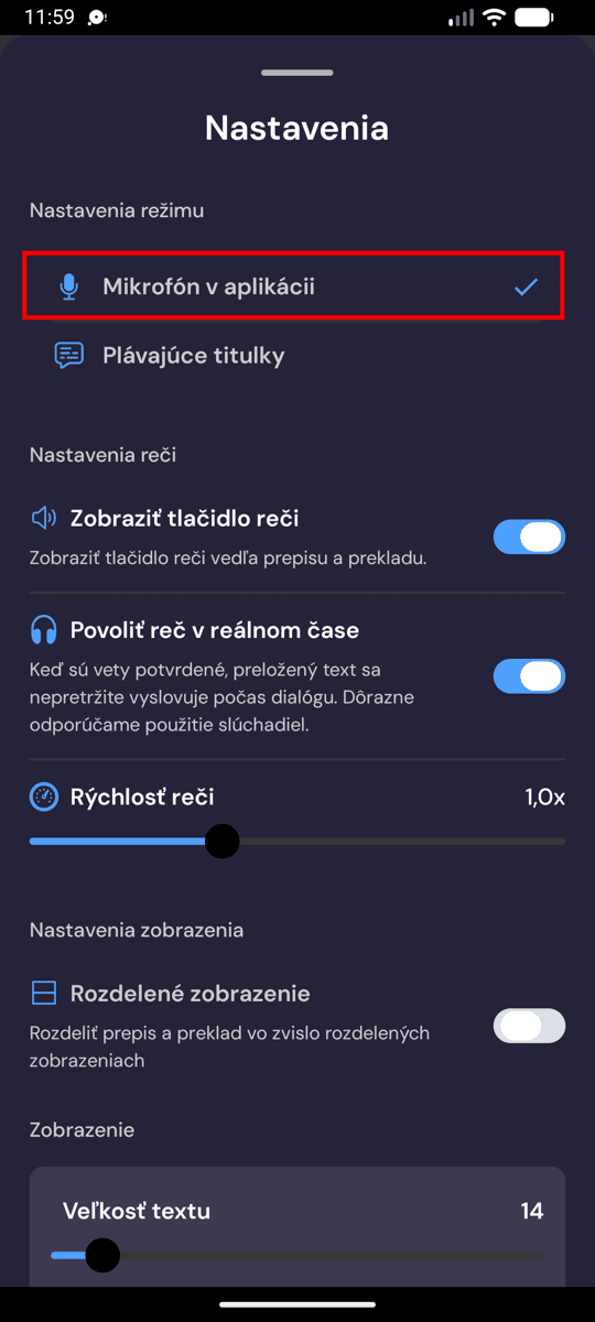 Choosing In-App Microphone from the recording settings on Android