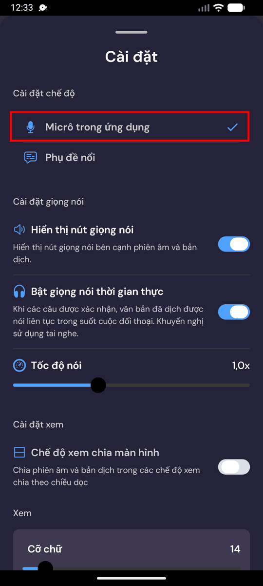 Choosing In-App Microphone from the recording settings on Android