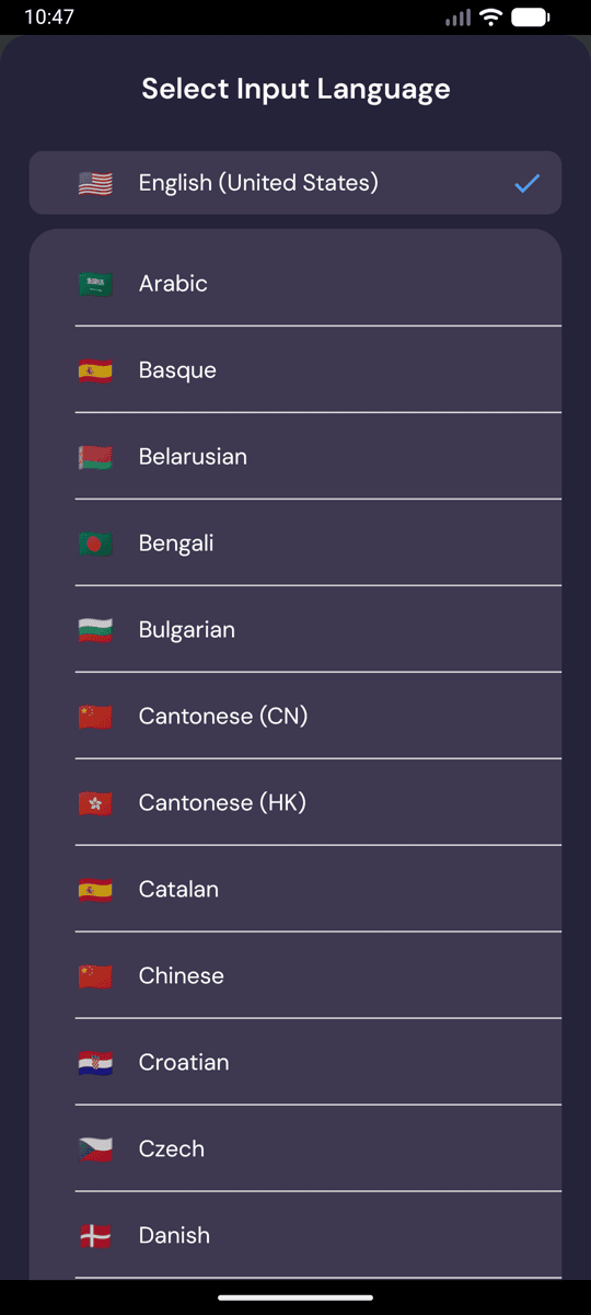Selecting the input language on Android