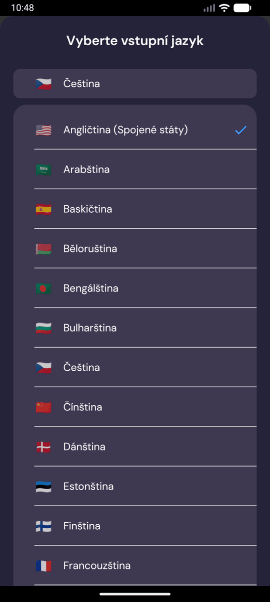 Selecting the input language on Android