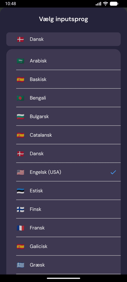 Selecting the input language on Android