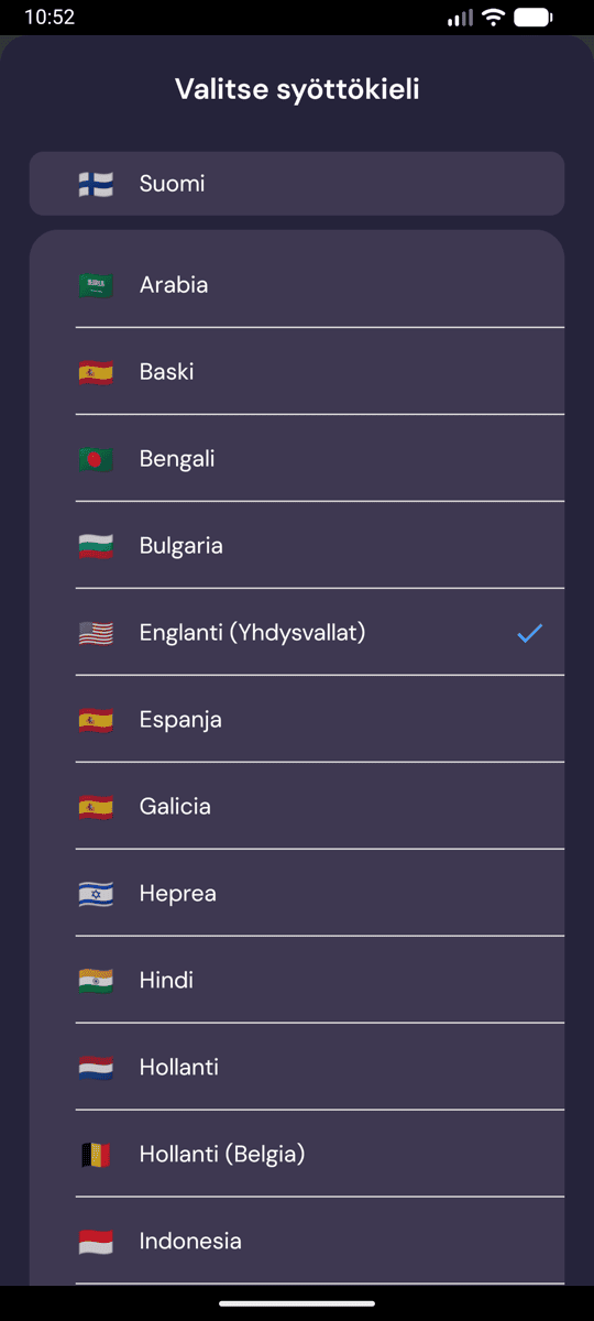 Selecting the input language on Android