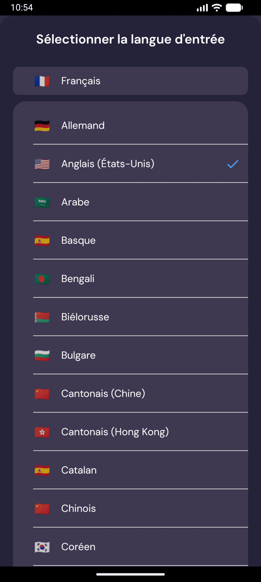 Selecting the input language on Android