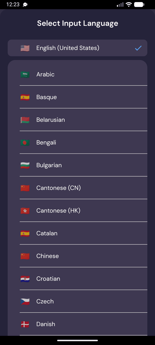 Selecting the input language on Android