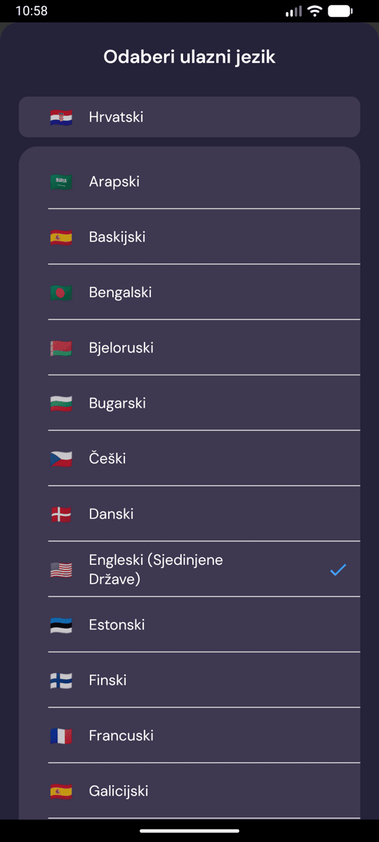 Selecting the input language on Android