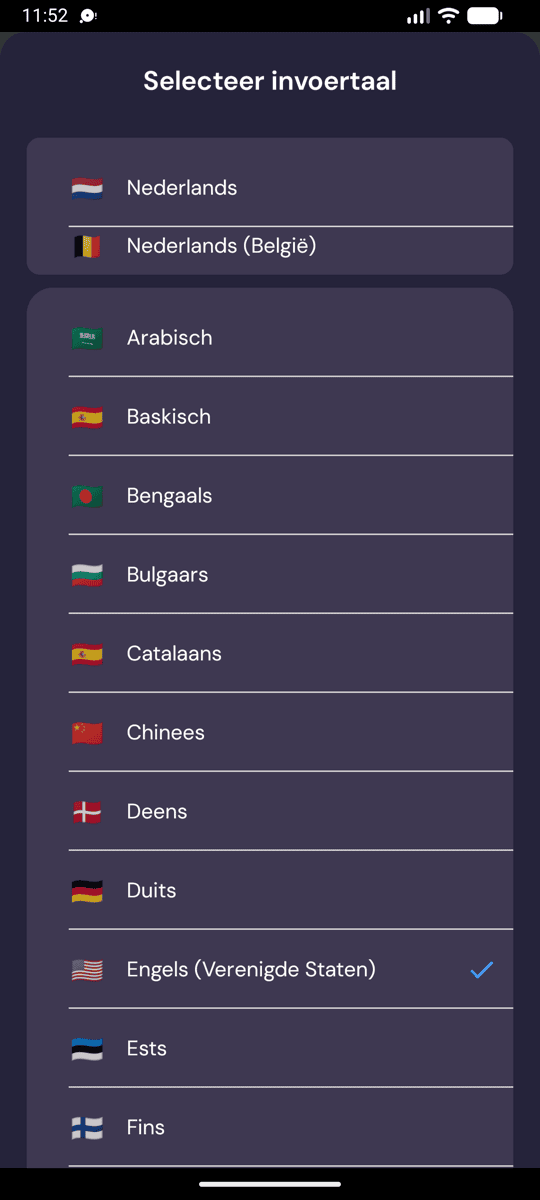 Selecting the input language on Android