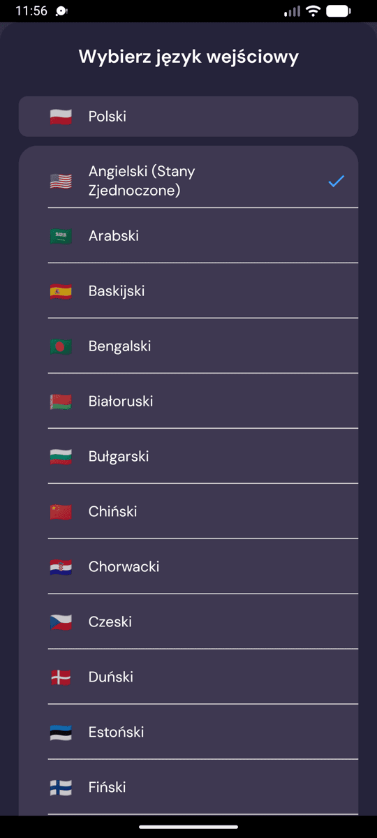 Selecting the input language on Android