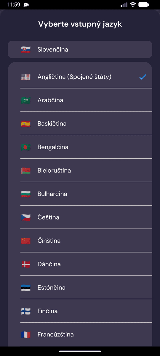 Selecting the input language on Android